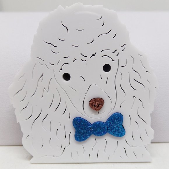 Adorable Acrylic Poodle with Bow Tie Brooch - Picture 1 of 2